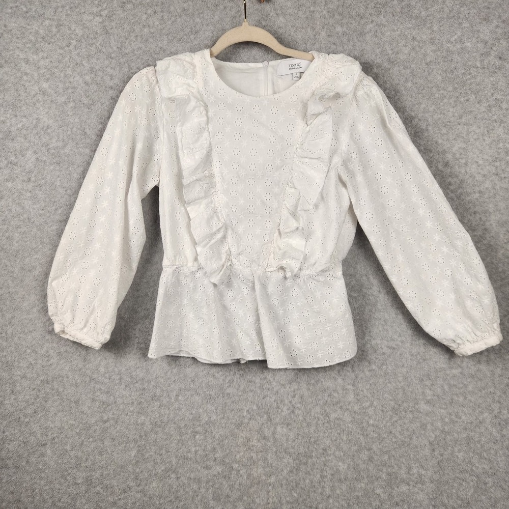 Textile Elizabeth and James Top Womens Small White Eyelet Ruffle‎ Peplum Blouse